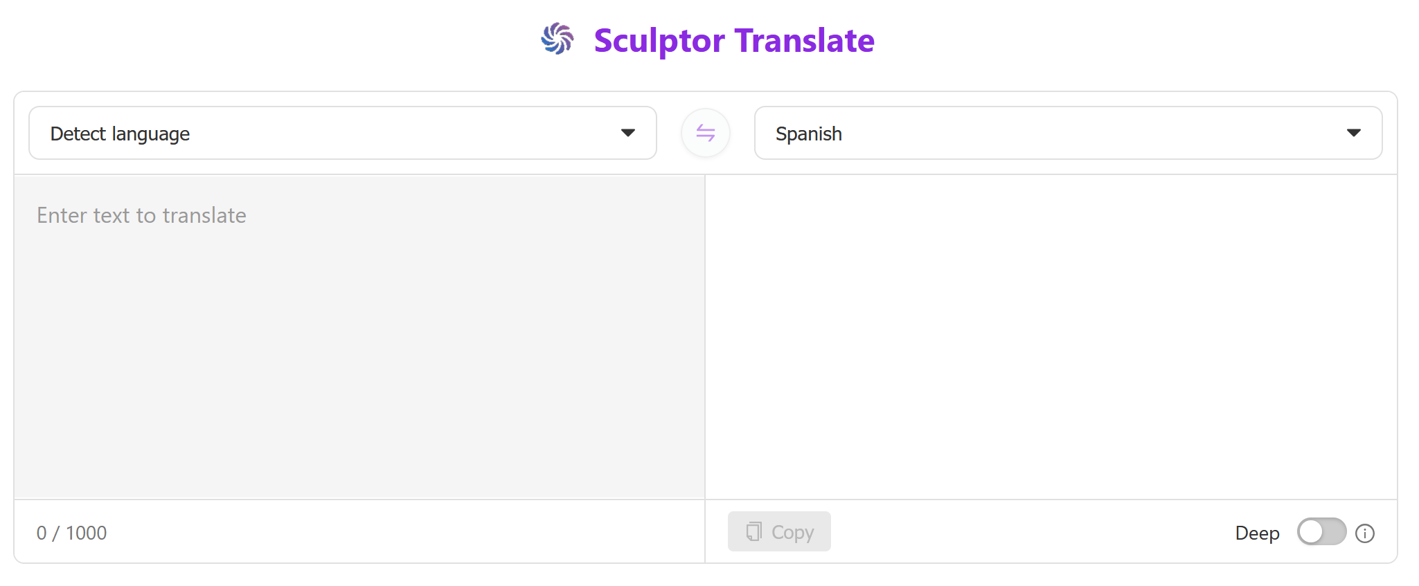 Sculptor Translate website screenshot